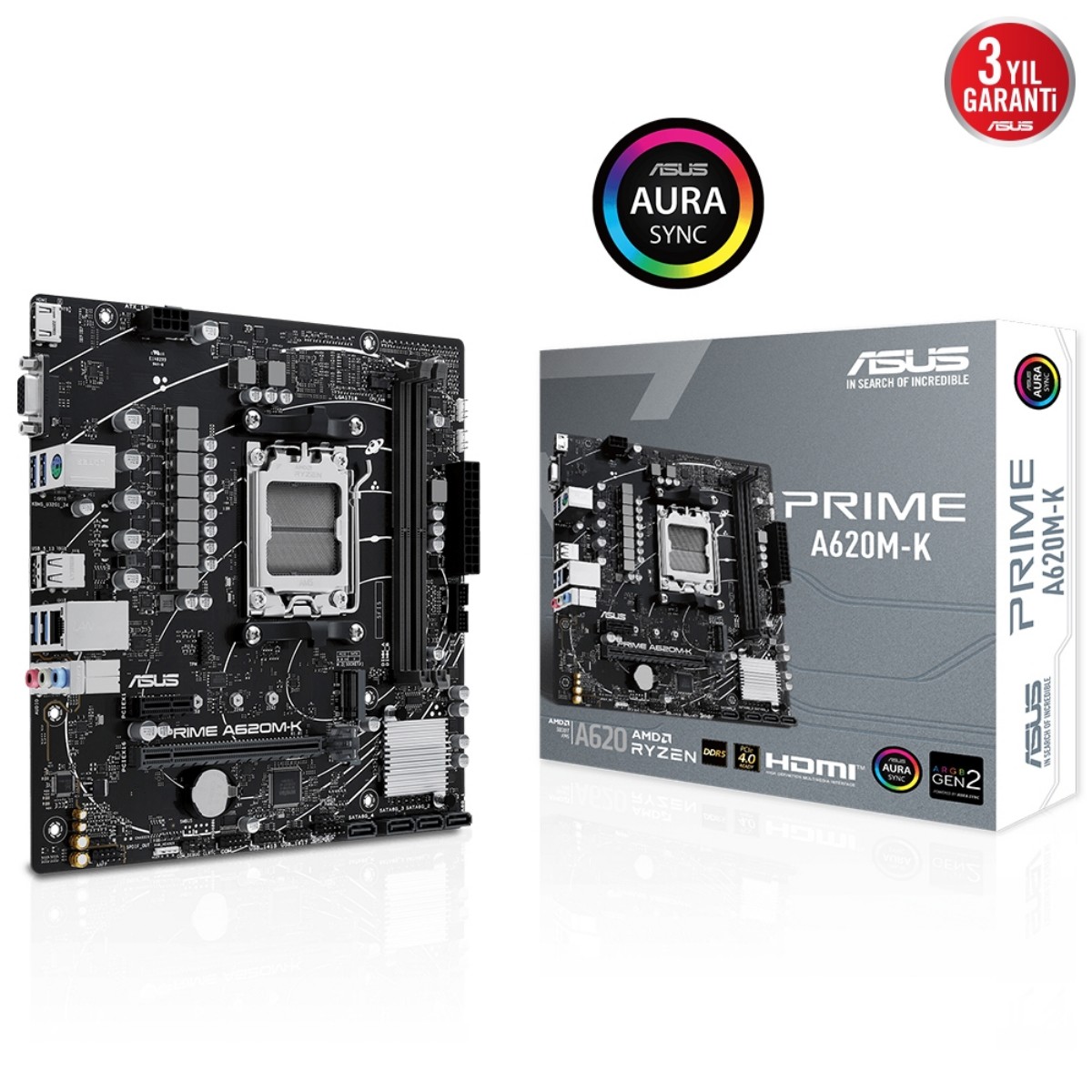 Anakart | ASUS PRIME-A620M-K 6400mhz(OC) RGB M.2 AM5 mATX DDR5 ANAKART | 153.01.02.01.164 |  | 