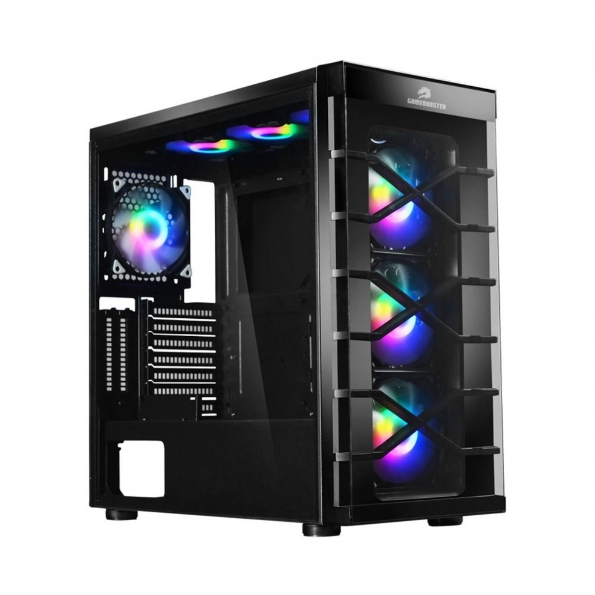 Kasa | GAMEBOOSTER GB-PR020BB USB3.0 FULL SİYAH TEMPERED GLASS 7xRGB FANLI KASA (PSU YOK) | 153.01.05.35.77 |  | 