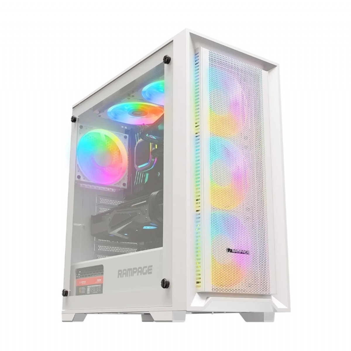 Kasa | RAMPAGE VOYAGER 750W 80+ BRONZE BEYAZ 4*RGB AUTO FAN ATX Mid-T OYUNCU KASASI | 153.01.05.58.35 |  | 