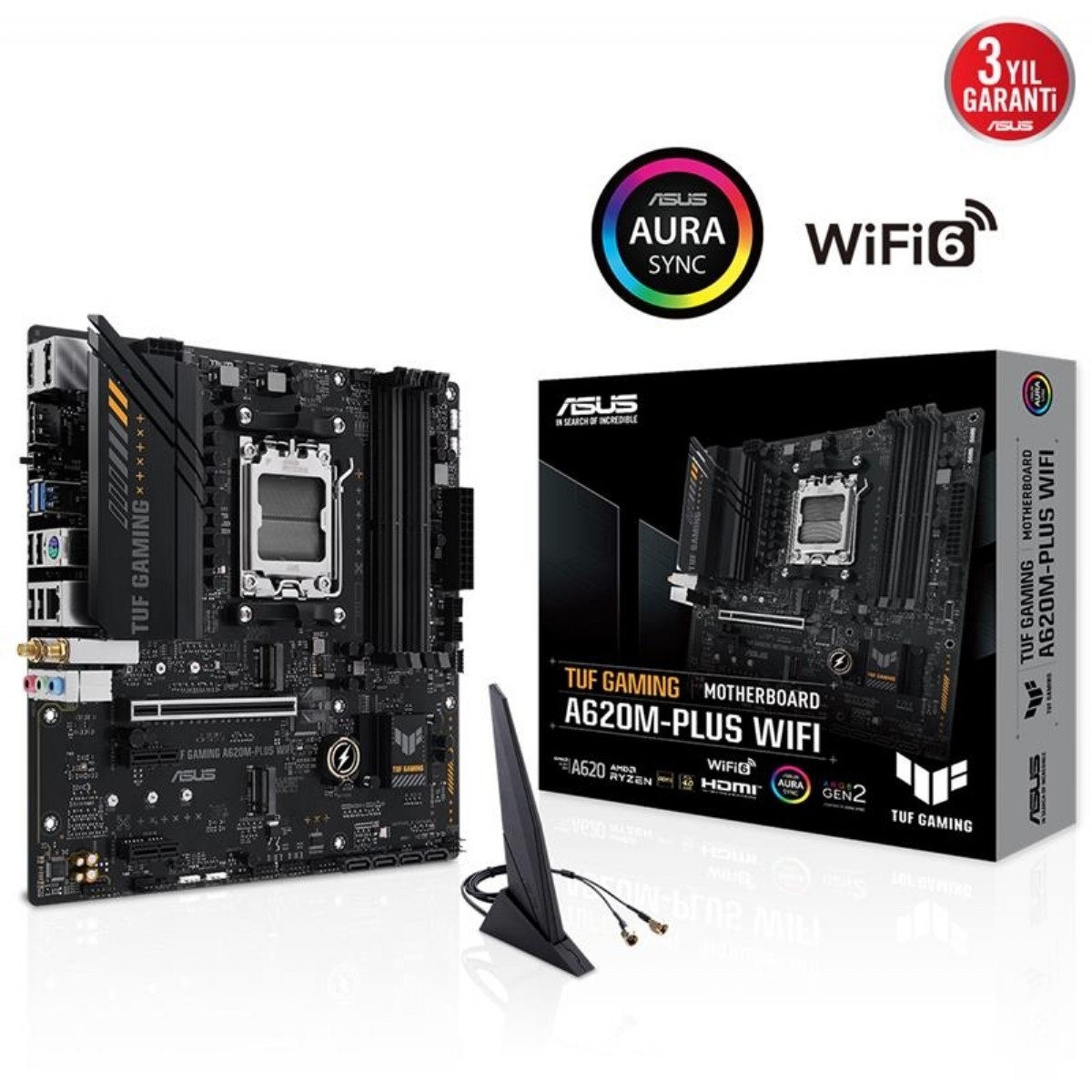 Anakart | ASUS TUF-GAMING-A620M-PLUS-WIFI DDR5 6400MHZ 1XHDMI 2XDP 2XM.2 USB 3.2 MATX AM5 (AMD AM5 7000 SERİSİ İŞLEMCİ UYUMLU) ANAKART | 153.01.02.01.214 |  | 